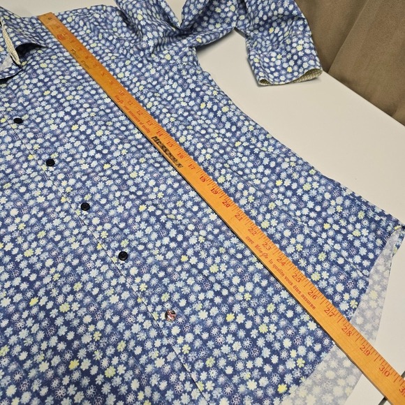 John Lennon Shirt Mens XL Blue Button Up Long Sleeve Flip Cuff Flowers - Picture 12 of 13